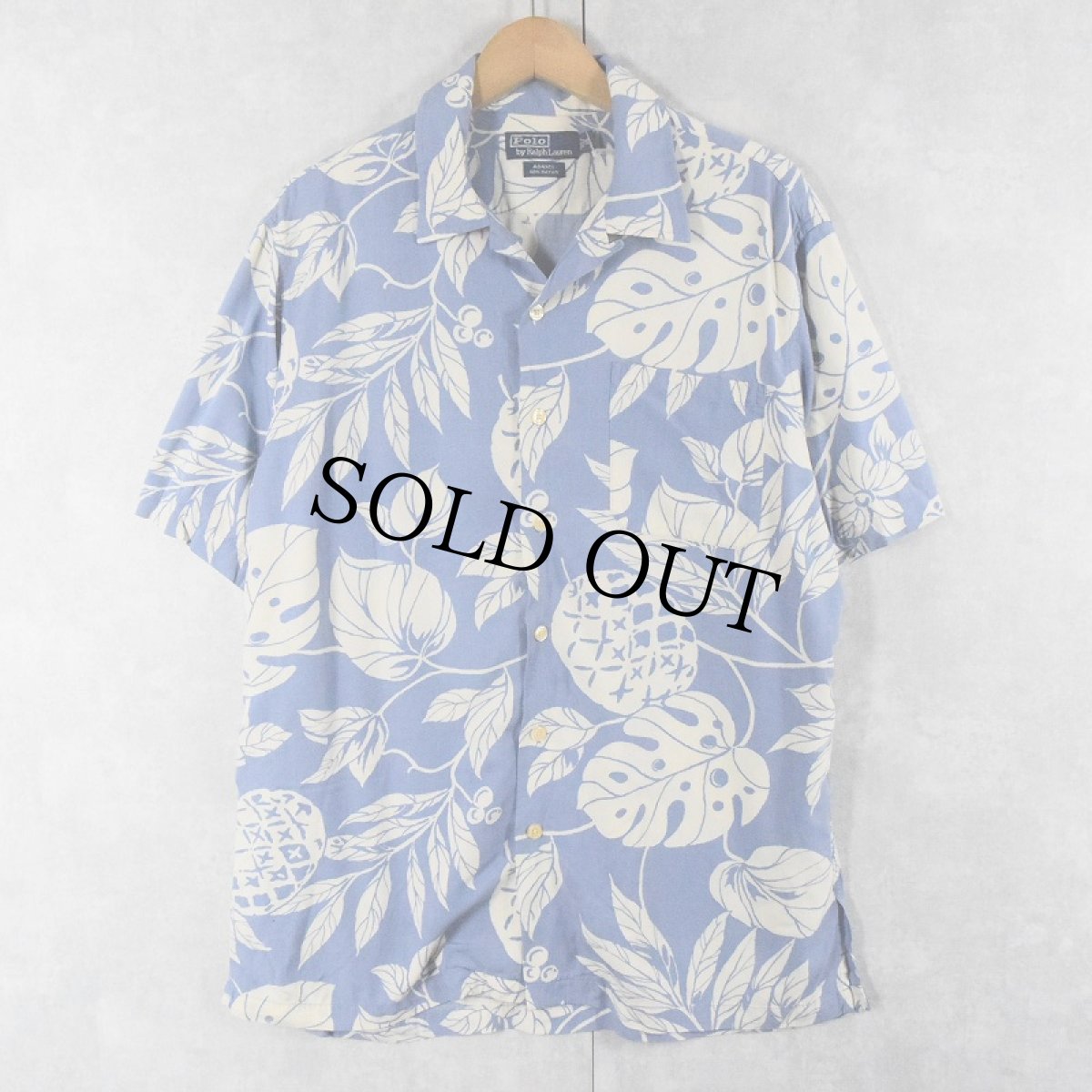 画像1: POLO Ralph Lauren "ADAMS" リーフ柄 レーヨンアロハシャツ M (1)