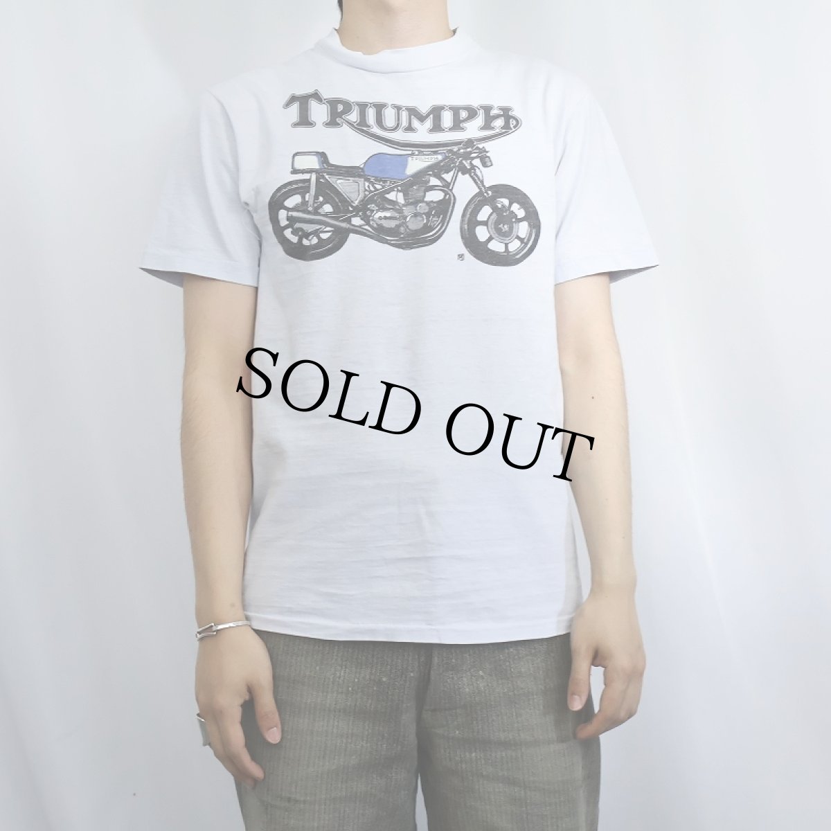 画像2: 70's "TRIUMPH" モーターサイクル バイクプリントTシャツ M (2)