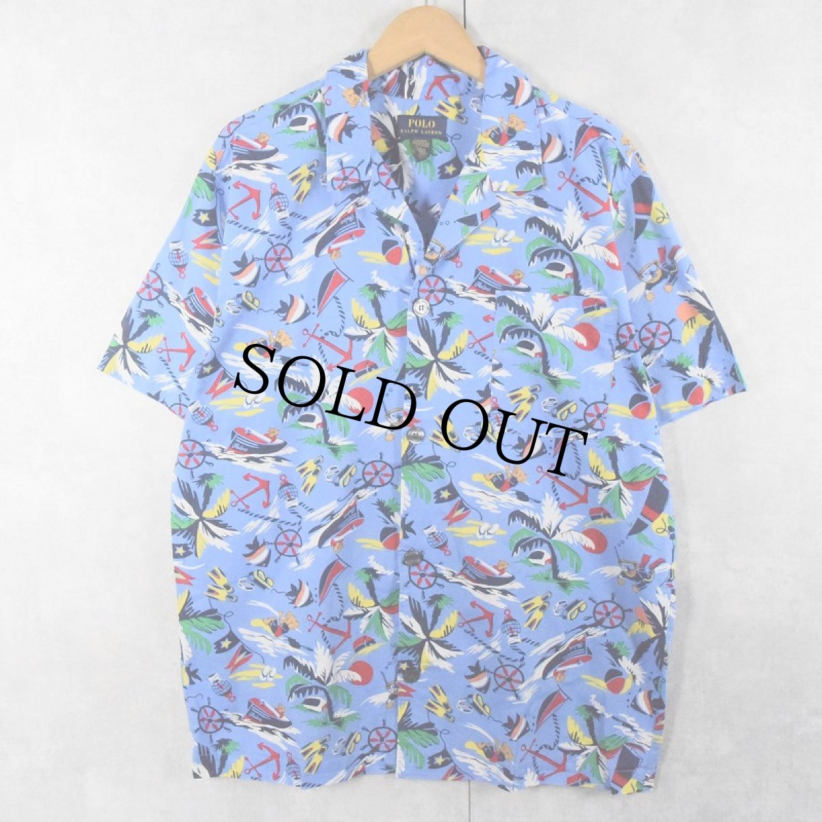 画像1: POLO Ralph Lauren ポロベア オールオーバーパターン コットンアロハシャツ M (1)