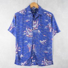 画像1: POLO Ralph Lauren オールオーバーパターン レーヨンアロハシャツ M (1)