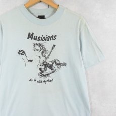 画像1: 70's USA製 "Musicians do it with rhythm!" イラストプリントTシャツ L (1)