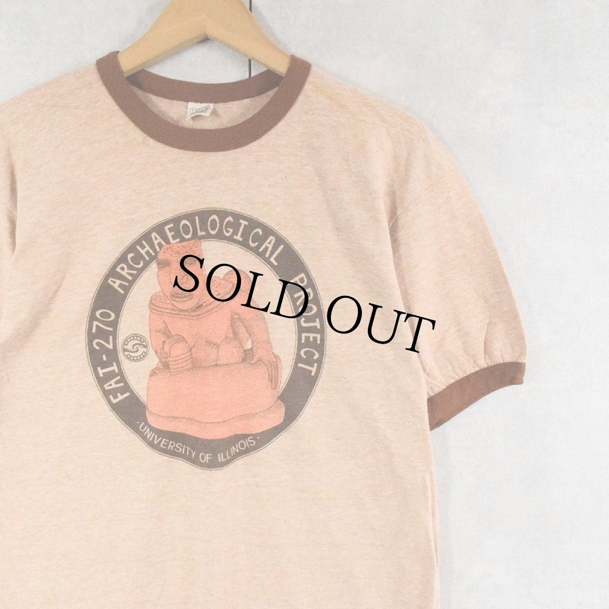 画像1: 70's USA製 "FAI-270 ARCHAEOLOGICAL PROJECT" プリントリンガーTシャツ L (1)