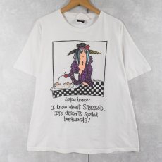 画像1: 90's Listen Honey USA製 "I Know about STRESSED..." イラストプリントTシャツ XL (1)