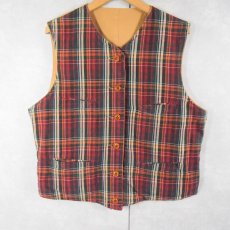 画像1: POLO Ralph Lauren チェック柄 コットンリバーシブルベスト L (1)