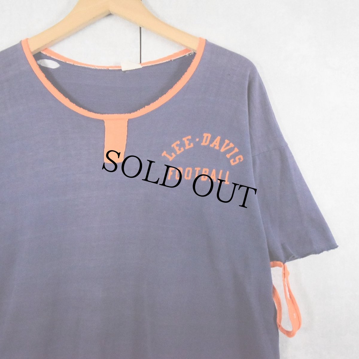 画像1: 60's Champion "LEE-DAVIS FOOTBALL" チョコチン プリントリンガーTシャツ NAVY XL (1)