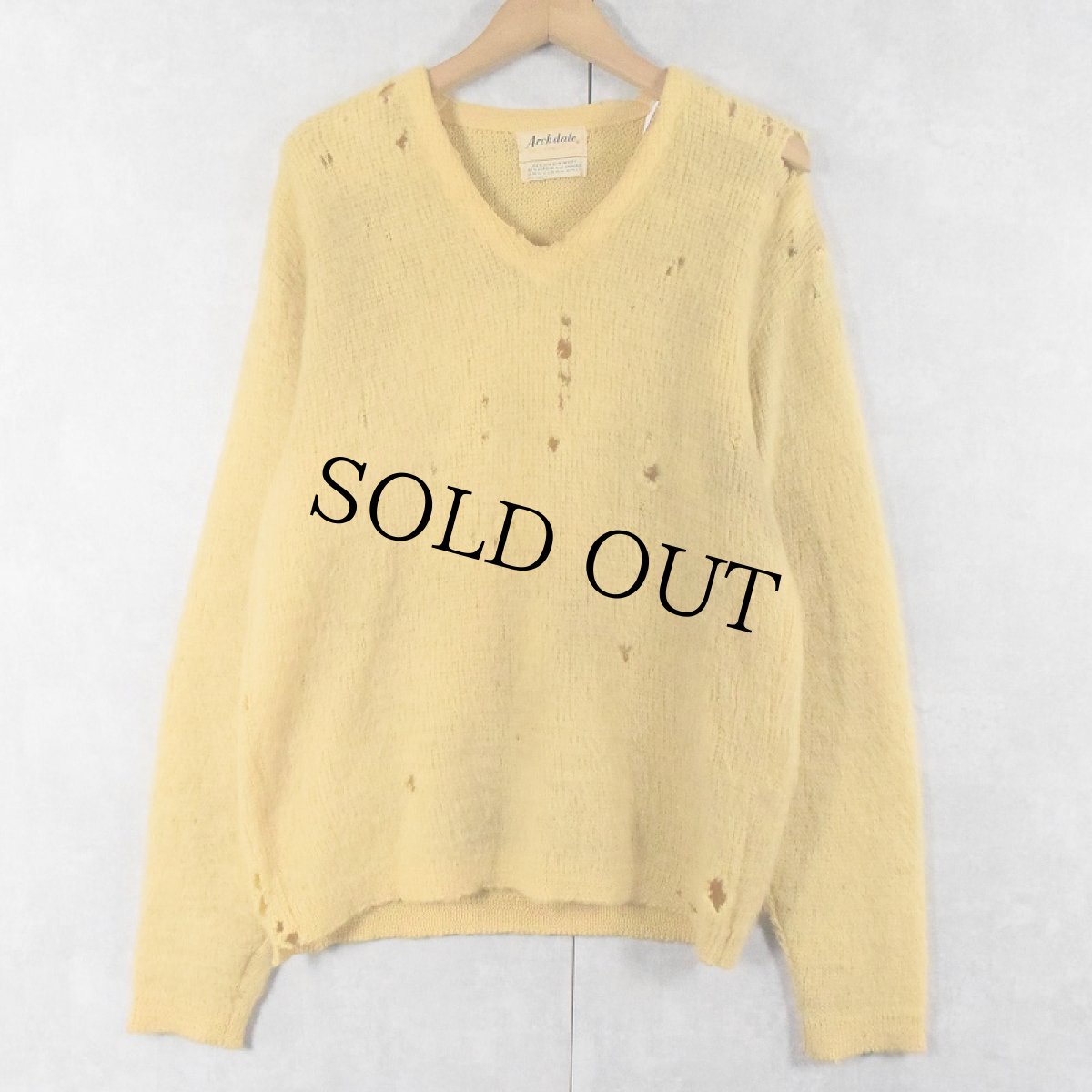画像1: 60's Archdale SPORTSWEAR ウール×モヘア Vネックニットセーター L (1)