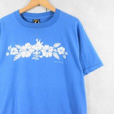 画像1: 90's PEANUTS USA製 "WOODSTOCK×Hibiscus" キャラクターフロッキープリントTシャツ L (1)