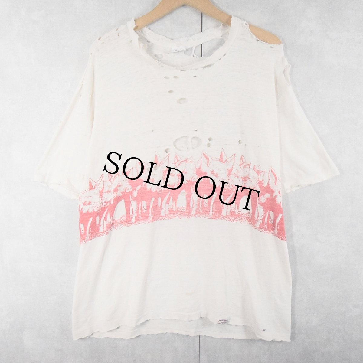 画像1: 90's Crazy Shirts USA製 豚イラスト 巻きプリントTシャツ L (1)