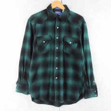 画像1: 90's PENDLETON USA製 オンブレーチェック柄 ウールウエスタンシャツ M (1)