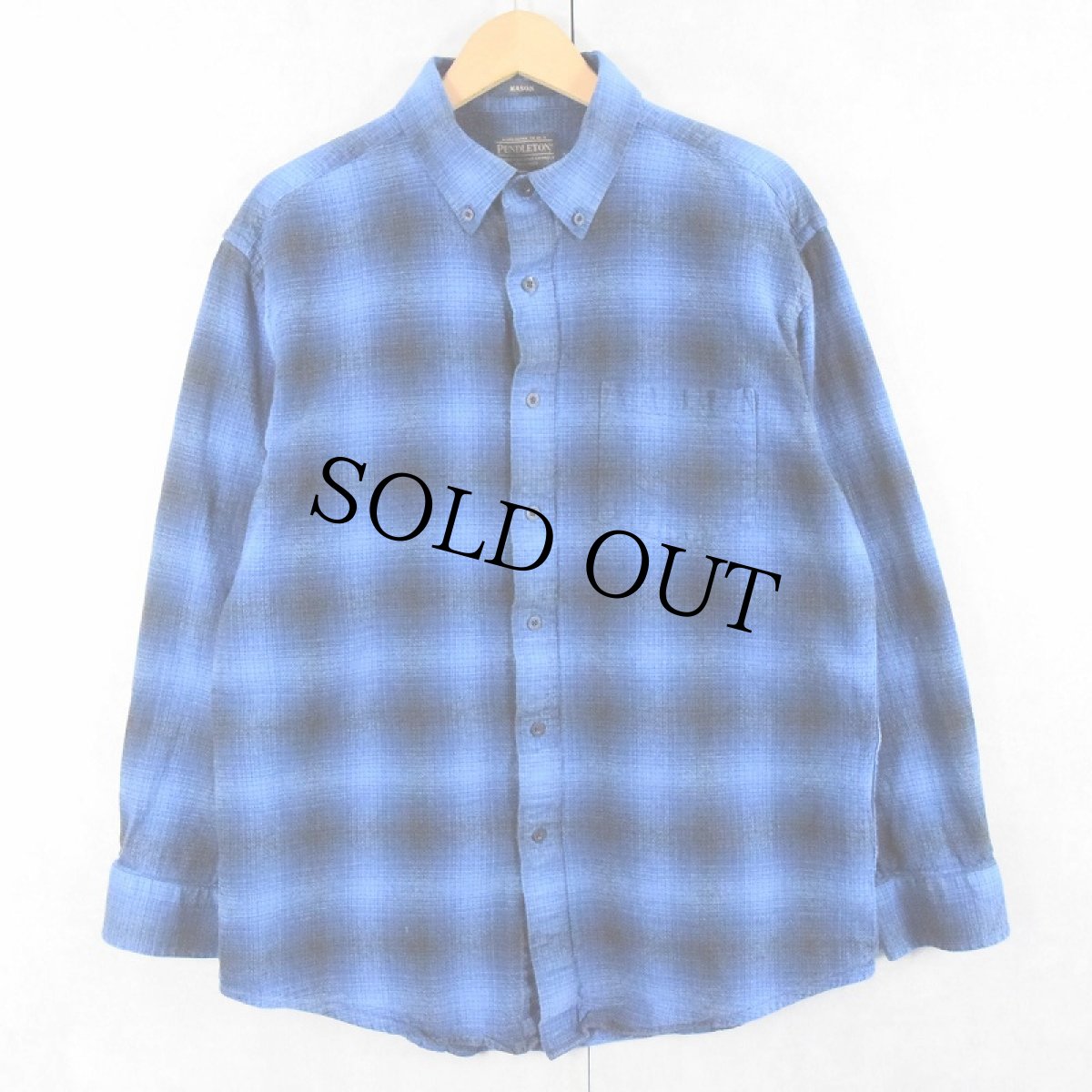 画像1: PENDLETON オンブレーチェック柄 コットンボタンダウンシャツ L (1)