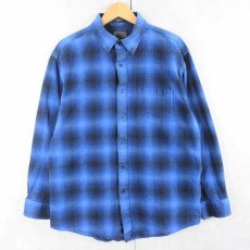 画像1: PENDLETON オンブレーチェック柄 コットンボタンダウンシャツ L (1)