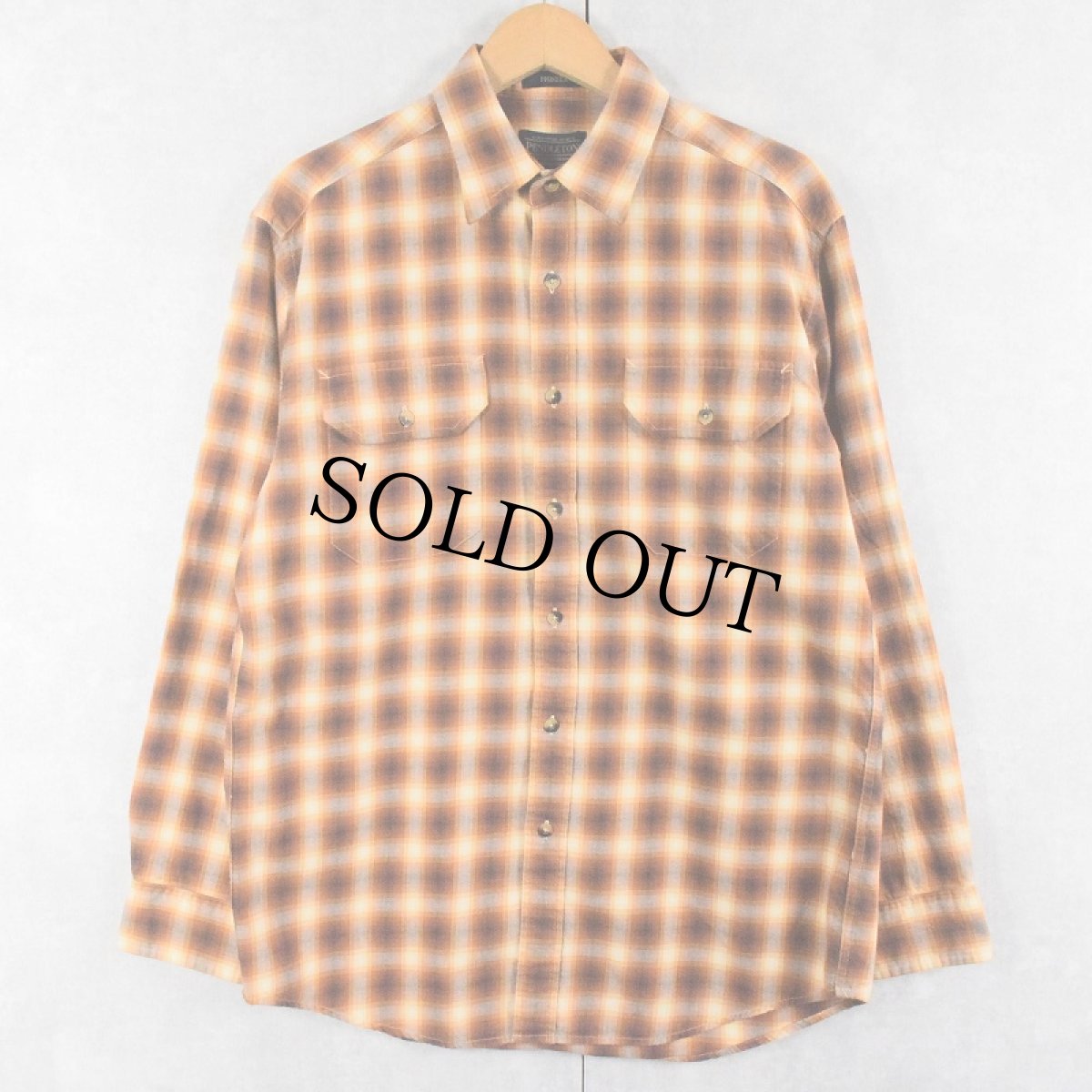 画像1: PENDLETON オンブレーチェック柄 コットン×ウールシャツ M (1)