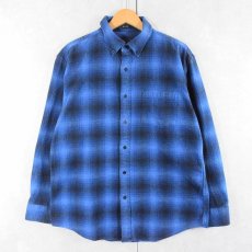 画像1: PENDLETON オンブレーチェック柄 コットンボタンダウンシャツ L (1)