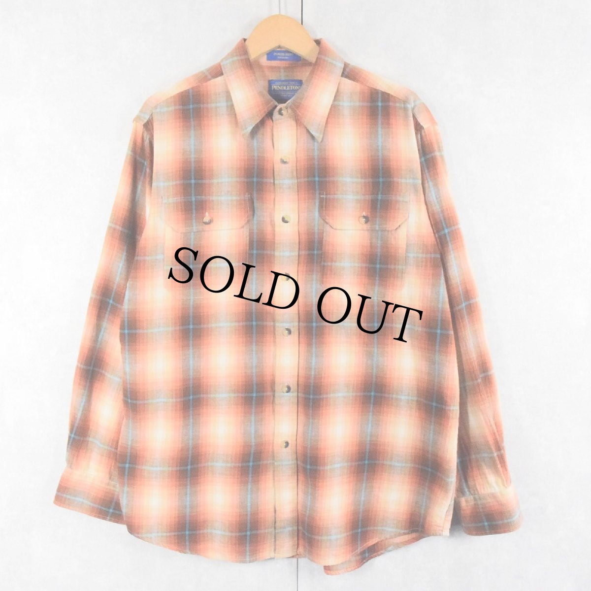 画像1: PENDLETON オンブレーチェック柄 コットン×ウールシャツ L (1)