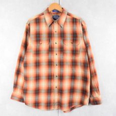 画像1: PENDLETON オンブレーチェック柄 コットン×ウールシャツ L (1)