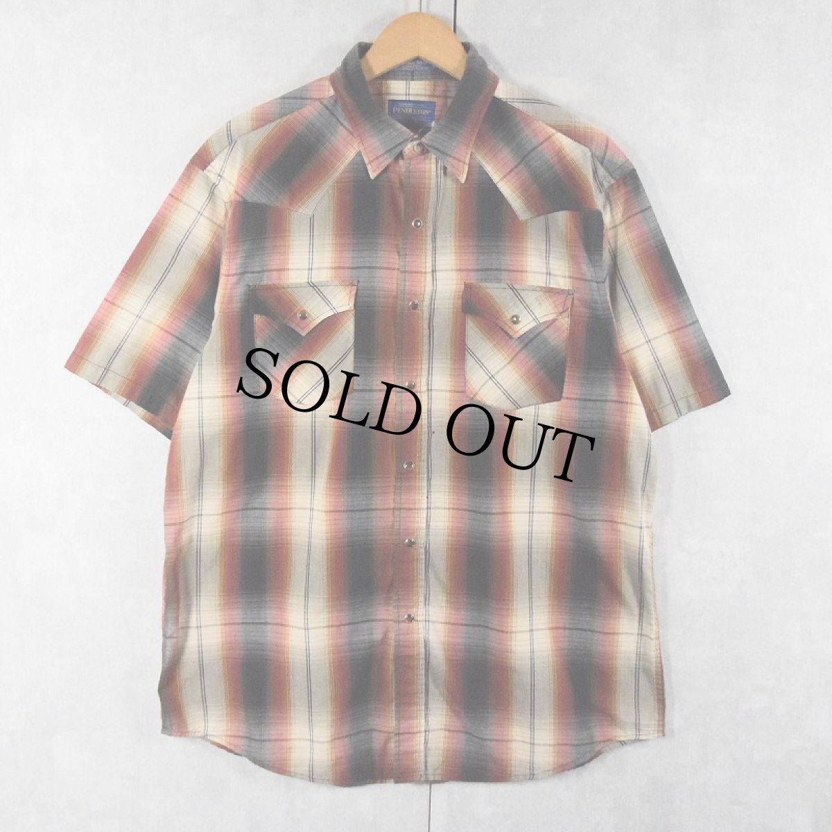 画像1: PENDLETON オンブレーチェック柄 コットン×ポリエステル ウエスタンシャツ L (1)