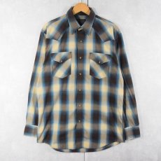 画像1: PENDLETON オンブレーチェック柄 コットン×ポリエステル ウエスタンシャツ M (1)