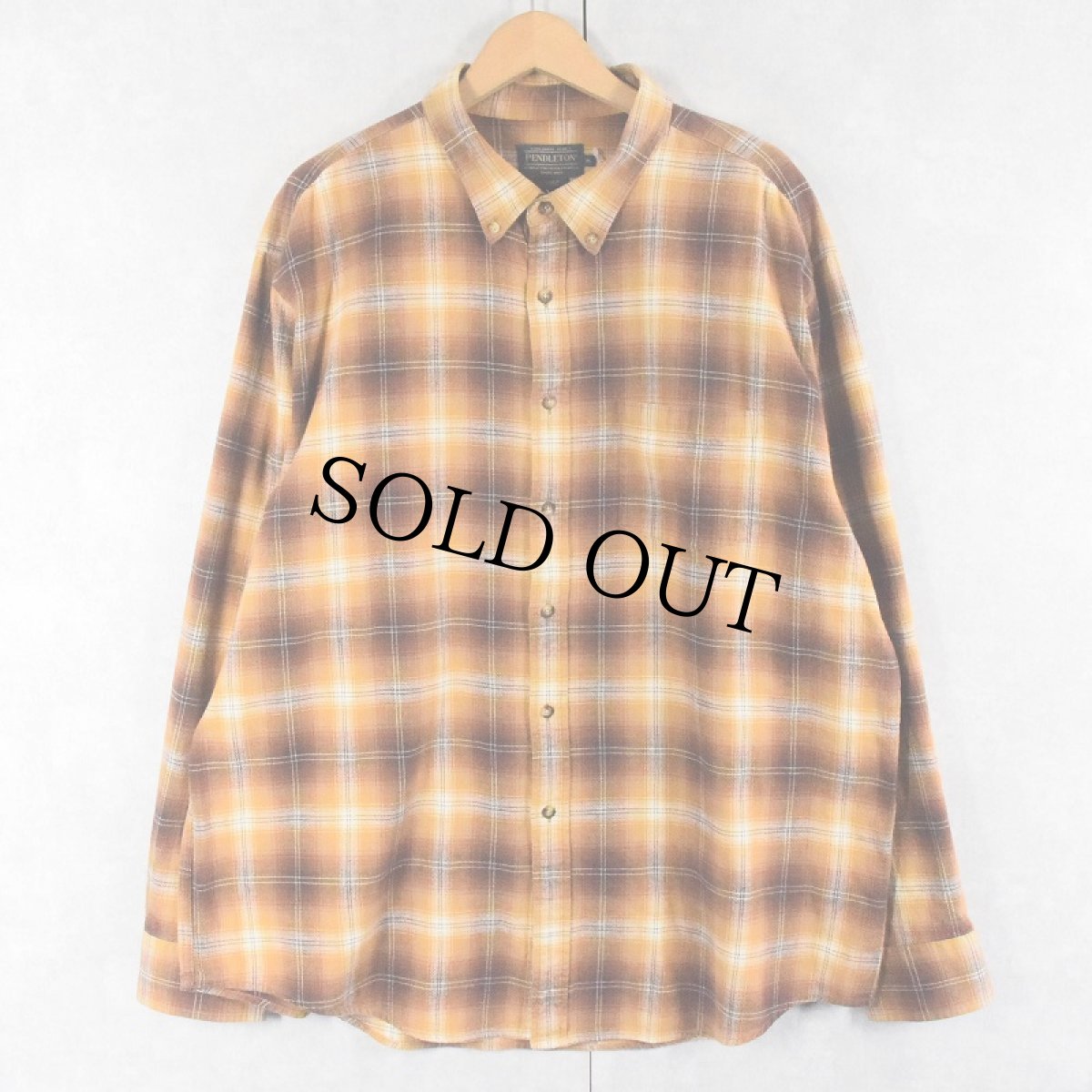 画像1: PENDLETON オンブレーチェック柄 コットンボタンダウンシャツ L (1)