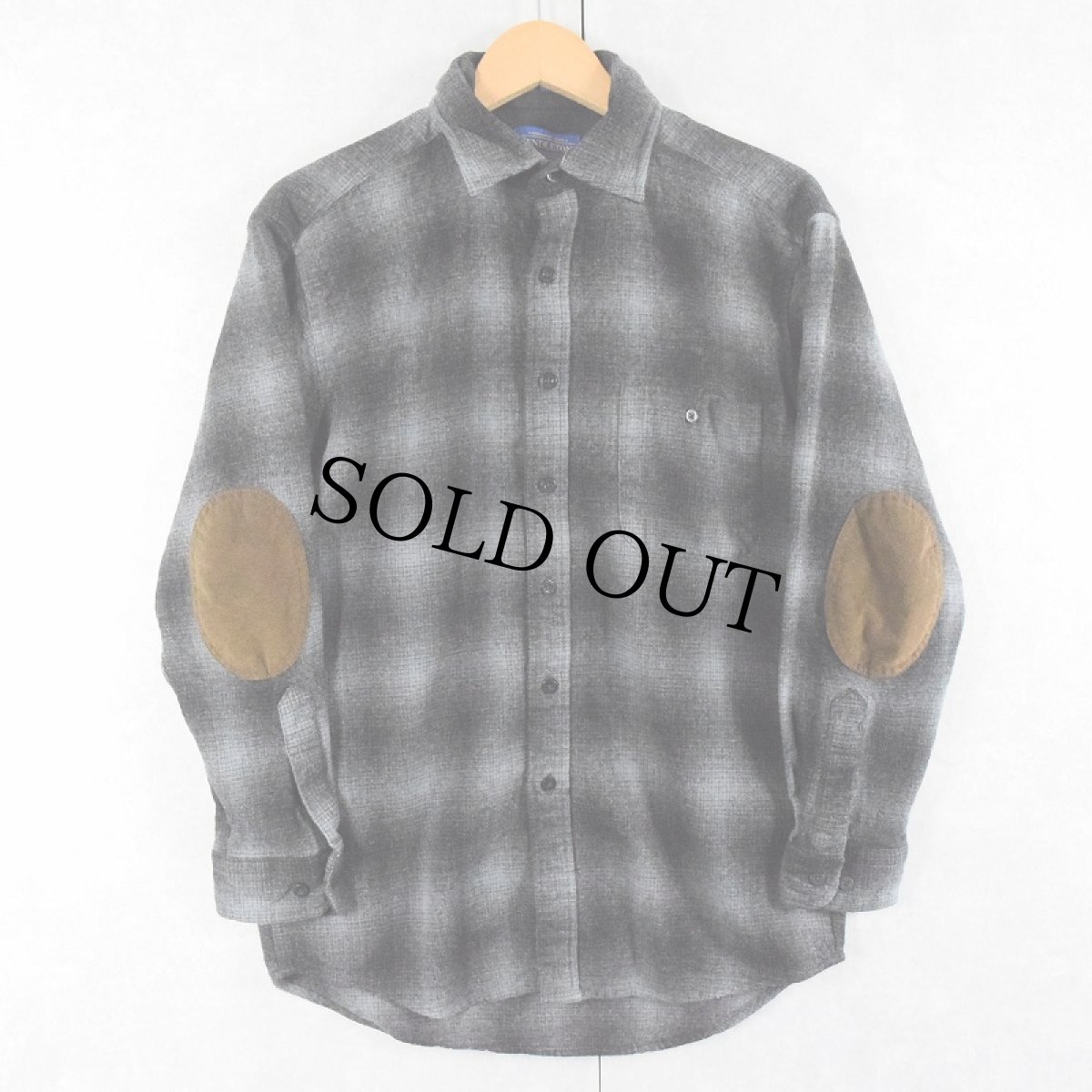 画像1: PENDLETON オンブレーチェック柄 エルボーパッチ付き ウールシャツ M (1)