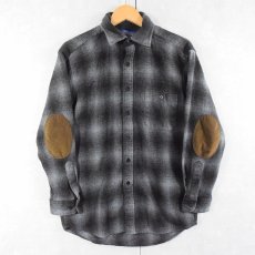 画像1: PENDLETON オンブレーチェック柄 エルボーパッチ付き ウールシャツ M (1)