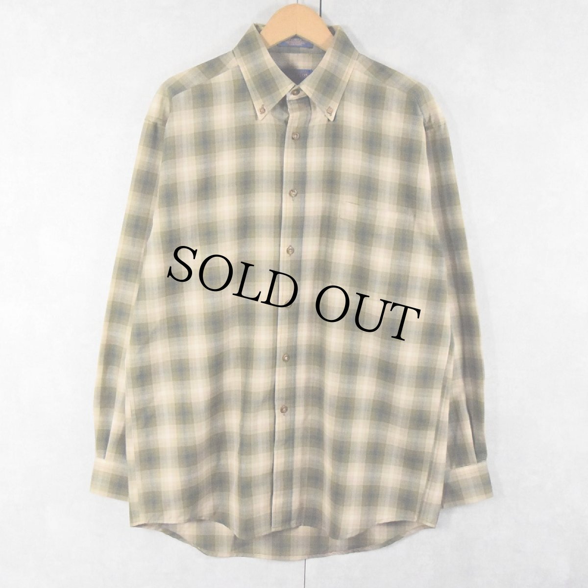 画像1: 90's PENDLETON オンブレーチェック柄 ウールボタンダウンシャツ M (1)
