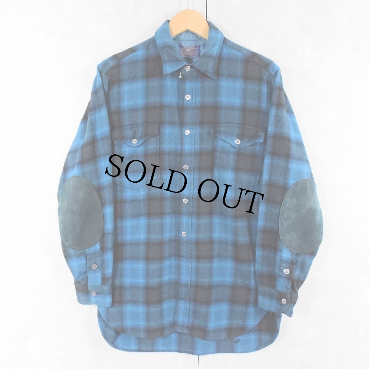 画像1: 60's PENDLETON オンブレーチェック柄 エルボーパッチ付き ウールシャツ SIZE16 (1)