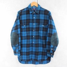 画像1: 60's PENDLETON オンブレーチェック柄 エルボーパッチ付き ウールシャツ SIZE16 (1)