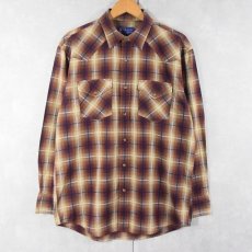 画像1: PENDLETON オンブレーチェック柄 コットン×ポリエステル ウエスタンシャツ M (1)