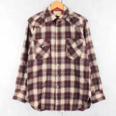画像1: 70's PENDLETON オンブレーチェック柄 ウールウエスタンシャツ M (1)