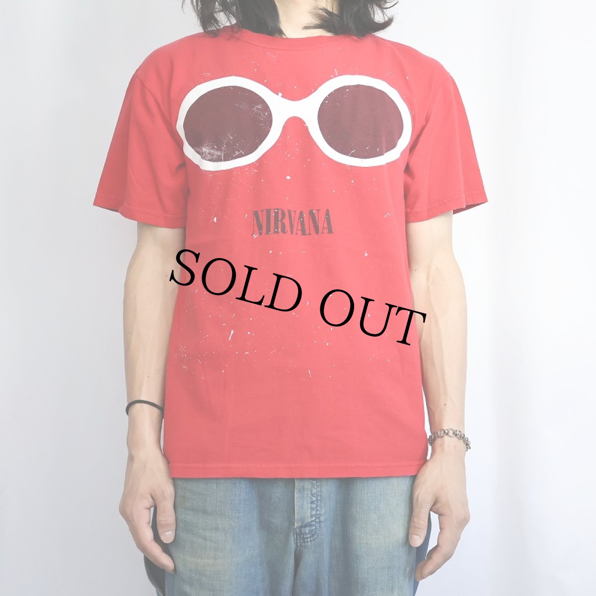 画像2: NIRVANA Kurt Cobain ロックバンド サングラスプリントTシャツ (2)
