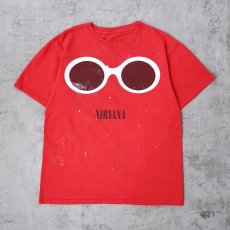 画像1: NIRVANA Kurt Cobain ロックバンド サングラスプリントTシャツ (1)