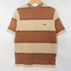 画像1: 70's HANG TEN ボーダー柄織り ニットTシャツ M (1)