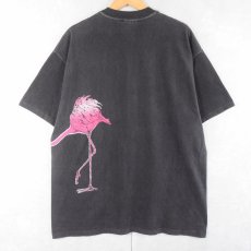 画像2: 80's HARLEQUIN USA製 フラミンゴ 巻きプリントTシャツ BLACK XXL (2)