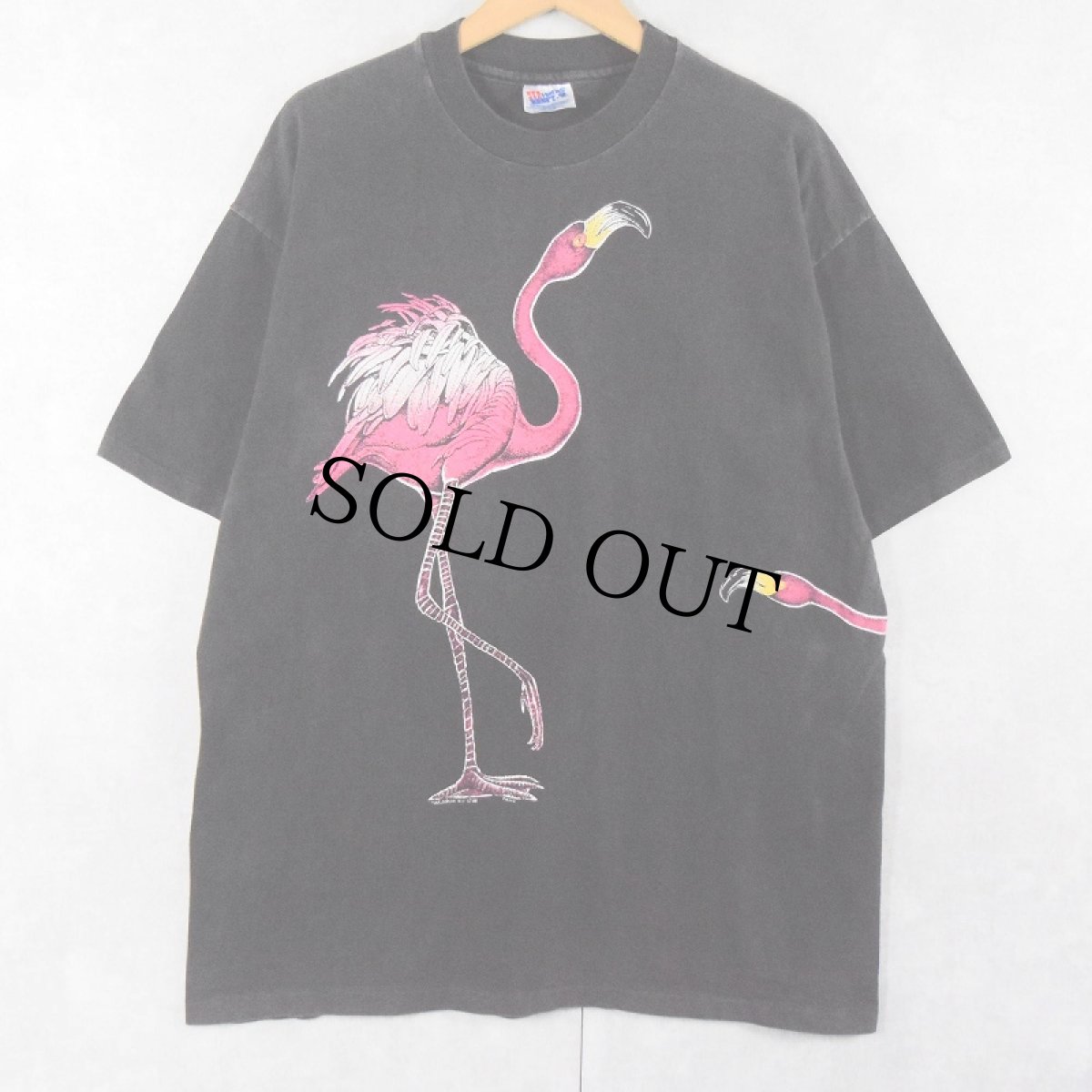 画像1: 80's HARLEQUIN USA製 フラミンゴ 巻きプリントTシャツ BLACK XXL (1)