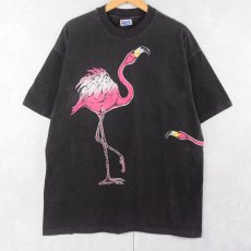 画像1: 80's HARLEQUIN USA製 フラミンゴ 巻きプリントTシャツ BLACK XXL (1)