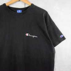 画像1: 80〜90's Champion USA製 青刺繍タグ 後期 ロゴプリントTシャツ BLACK XXL (1)
