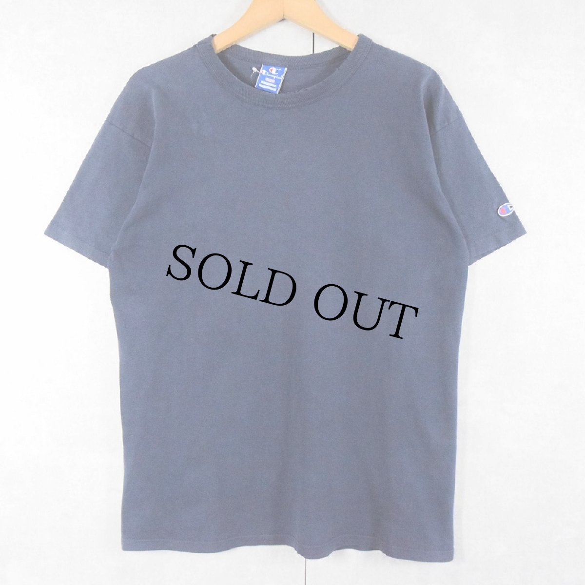 画像1: 80〜90's Champion USA製 青刺繍タグ 後期 無地Tシャツ NAVY L (1)