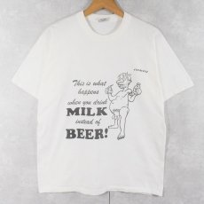 画像1: 90's〜 EURO "MILK instead of BEER!" ジョークプリントTシャツ M (1)