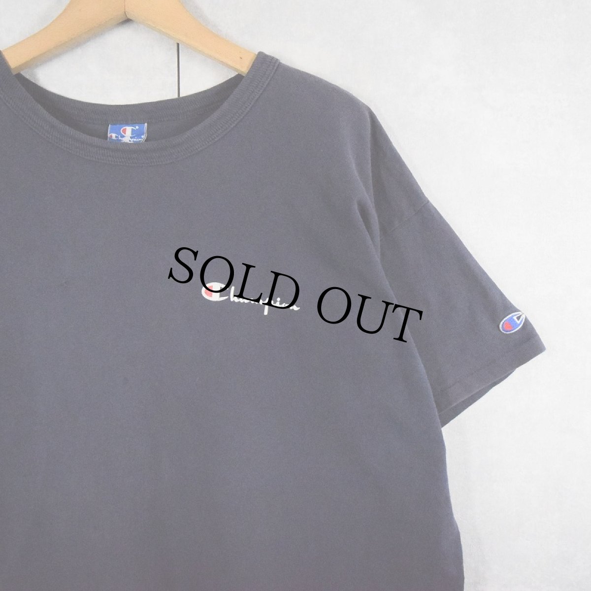画像1: 80〜90's Champion USA製 青刺繍タグ 中期 ロゴプリントTシャツ NAVY XXL (1)
