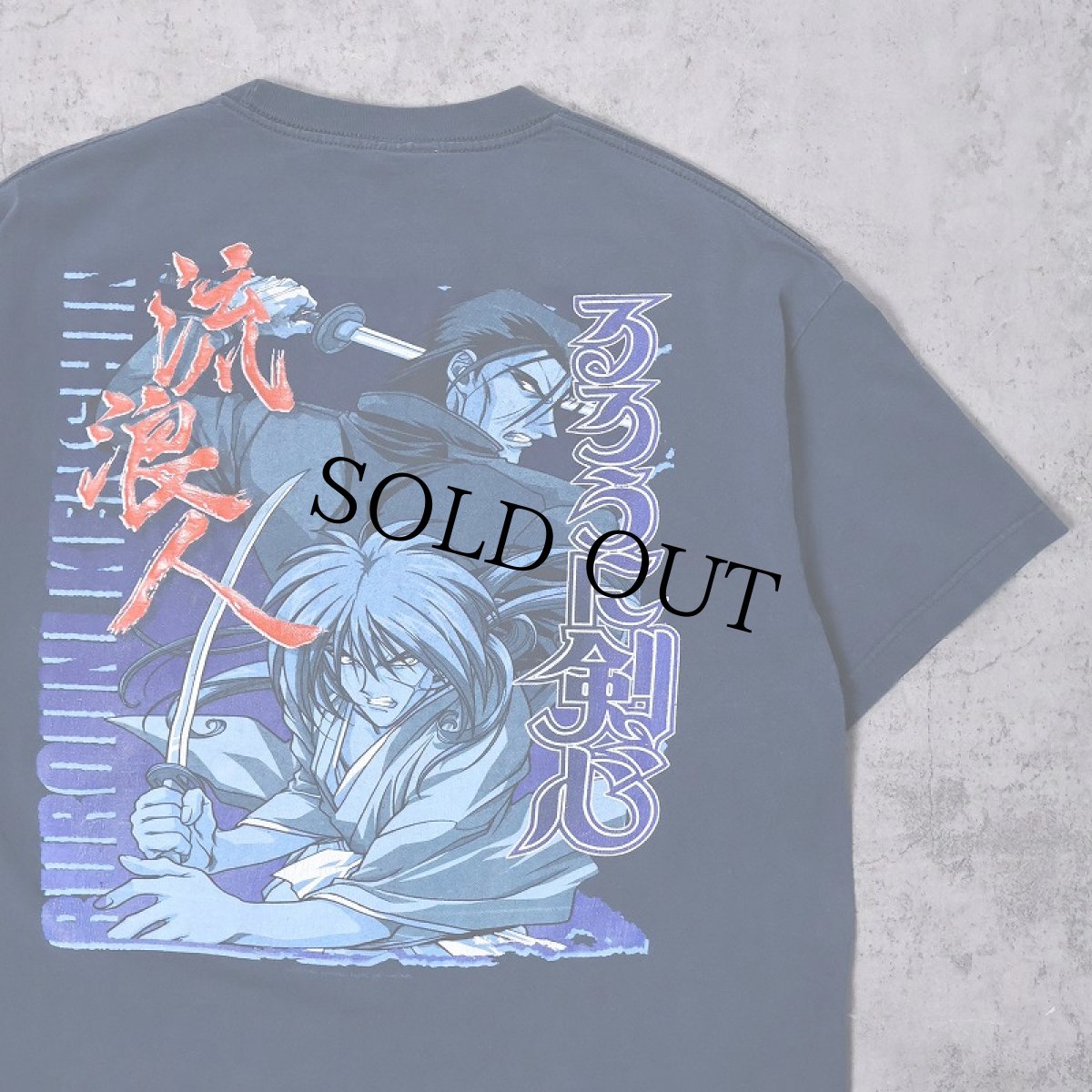 画像1: るろうに剣心 キャラクタープリントTシャツ NAVY XL (1)