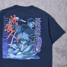 画像1: るろうに剣心 キャラクタープリントTシャツ NAVY XL (1)