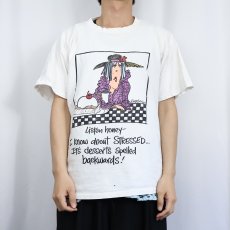 画像2: 90's Listen Honey USA製 "I Know about STRESSED..." イラストプリントTシャツ XL (2)