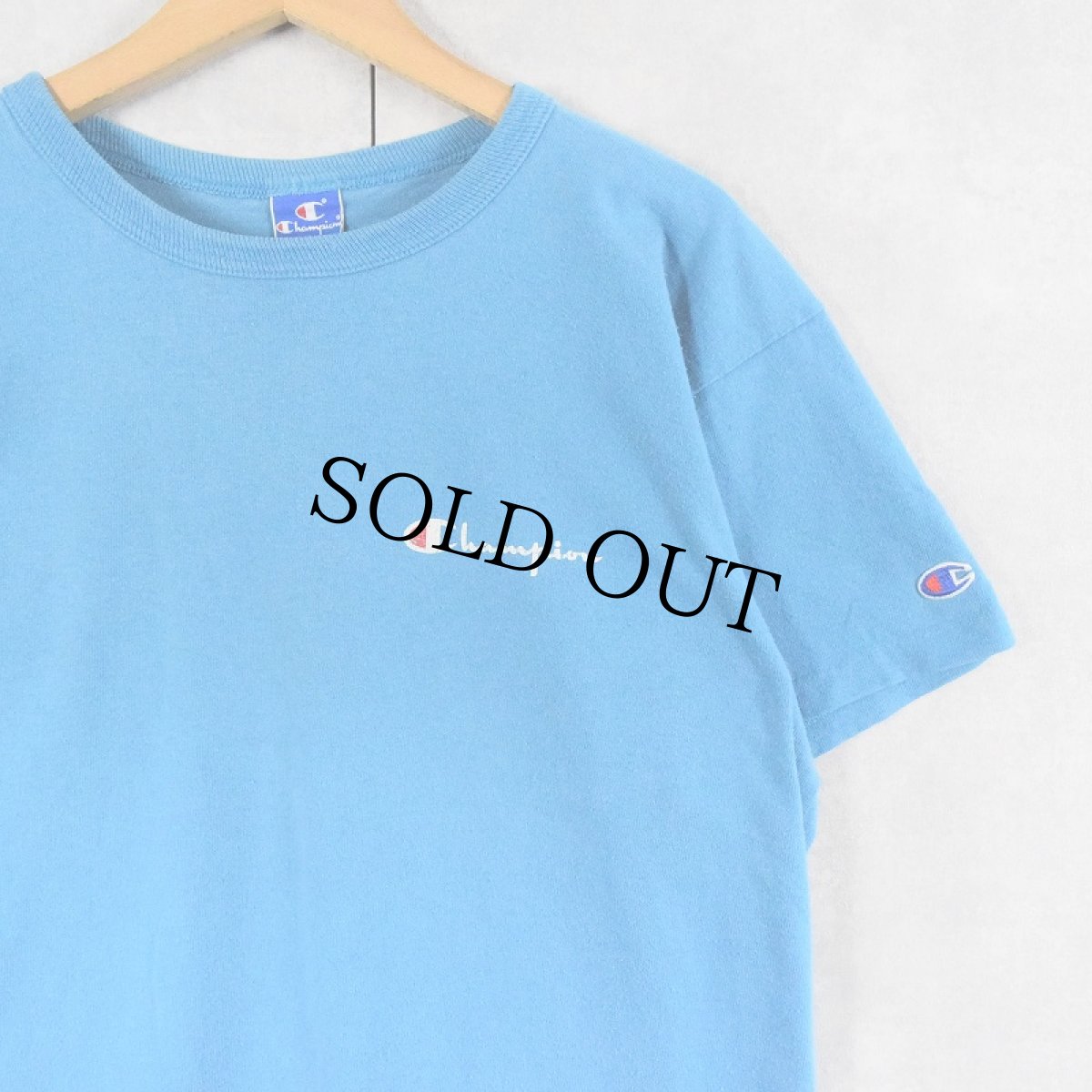 画像1: 80〜90's Champion USA製 青刺繍タグ 後期 ロゴプリントTシャツ L (1)