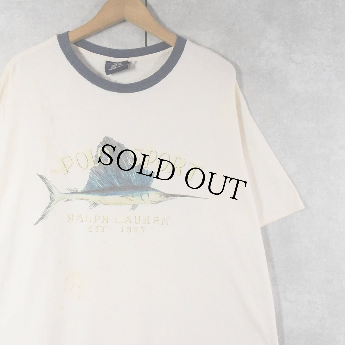 画像1: 90's POLO SPORT Ralph Lauren USA製 カジキプリントリンガーTシャツ L (1)