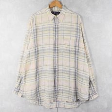 画像1: 90's POLO Ralph Lauren チェック柄 リネンボタンダウンシャツ XL (1)