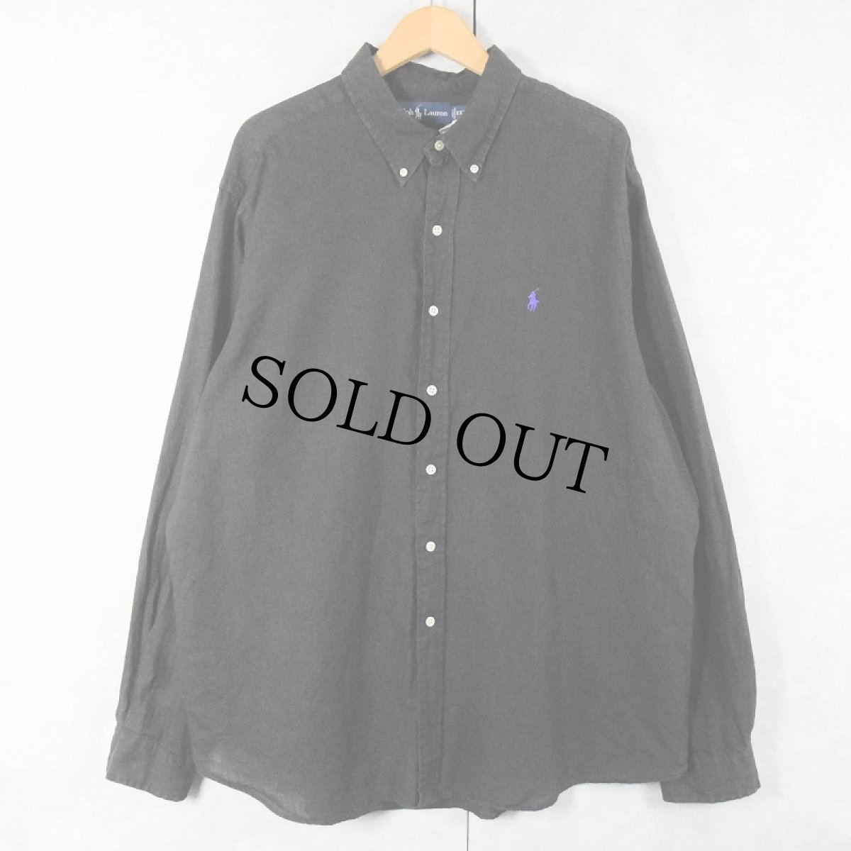 画像1: Ralph Lauren "CLASSIC FIT" ロゴ刺繍 リネンボタンダウンシャツ BLACK XXL (1)