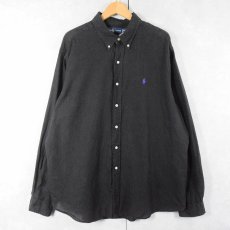 画像1: Ralph Lauren "CLASSIC FIT" ロゴ刺繍 リネンボタンダウンシャツ BLACK XXL (1)