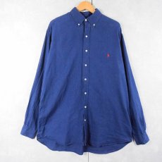 画像1: Ralph Lauren ロゴ刺繍 リネンボタンダウンシャツ L (1)