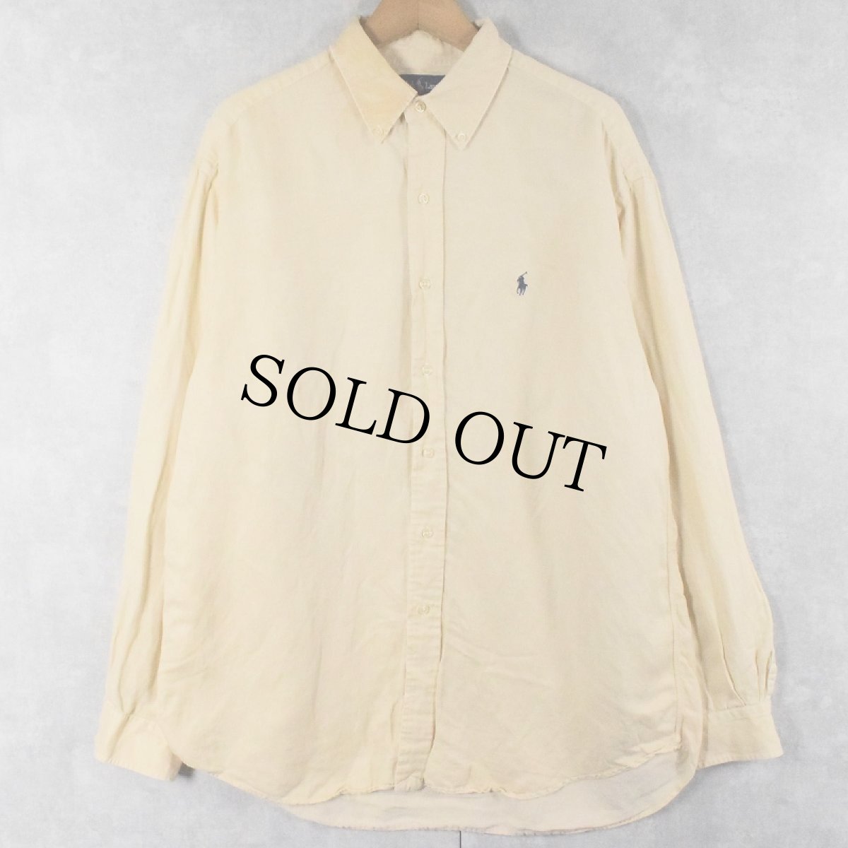画像1: Ralph Lauren "BLAKE" ロゴ刺繍 シルク×リネンボタンダウンシャツ L (1)