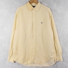 画像1: Ralph Lauren "BLAKE" ロゴ刺繍 シルク×リネンボタンダウンシャツ L (1)